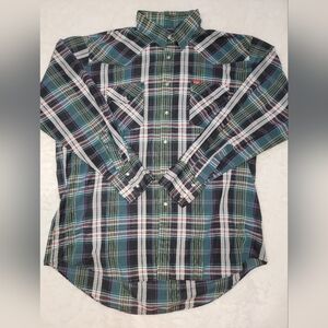 Ely Plains Green and Black Pearl Snap Casual Button Down Shirt